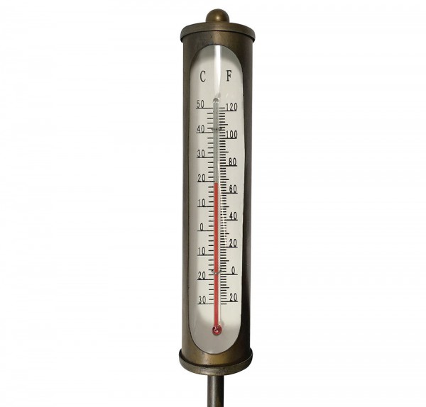 Gartenstecker mit Thermometer Vintage-Stil Eisen Braun Gartenthermometer 115cm