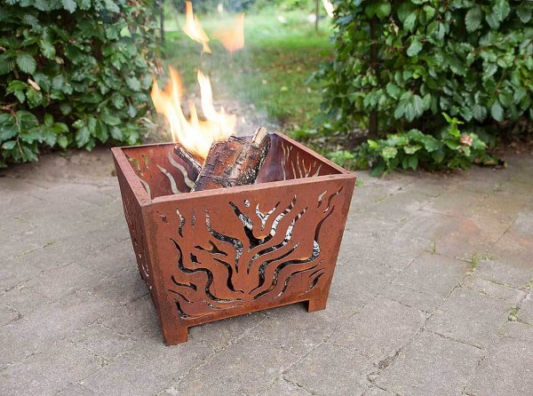 Feuerkorb FLAMES Feuerstelle Metall Rost-Optik 40x40cm
