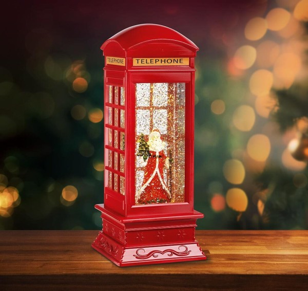 Schneelaterne Schneegestöber Beleuchtung Telefonzelle Weihnachtsmann Rot Wassergefüllt
