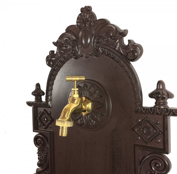 Wandbrunnen Antik-Stil Waschbecken mit Wasserhahn Nostalgie Metall Braun