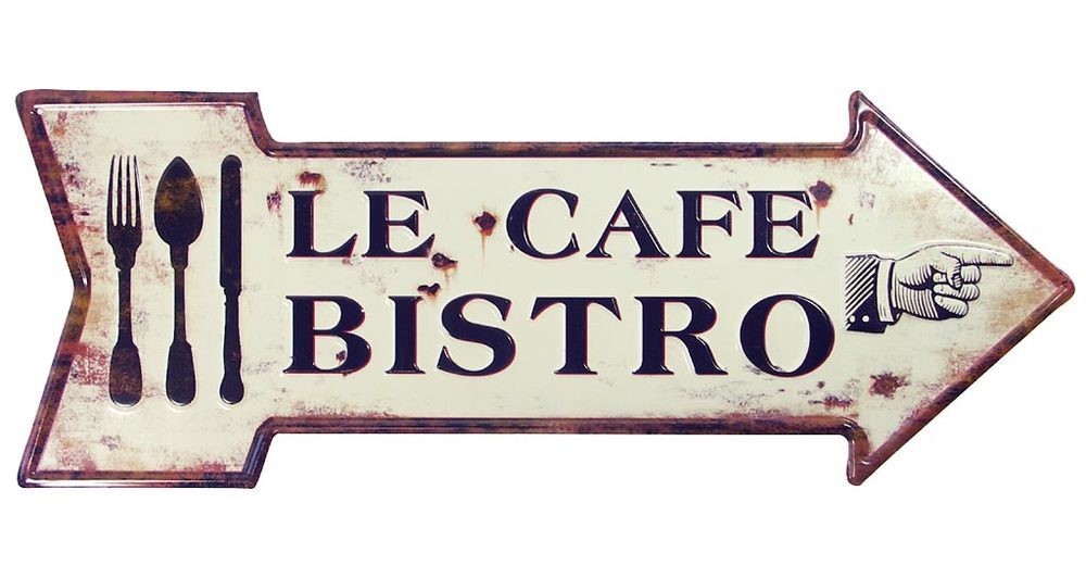 Blechschild LE CAFE BISTRO Vintage Pfeil Nostalgie Antik-Stil Geprägt 50x19cm