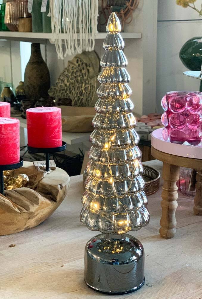 Tischleuchte Weihnachtsbaum Glas Drehend Silber Timer Dekoleuchte Weihnacht günstig online kaufen