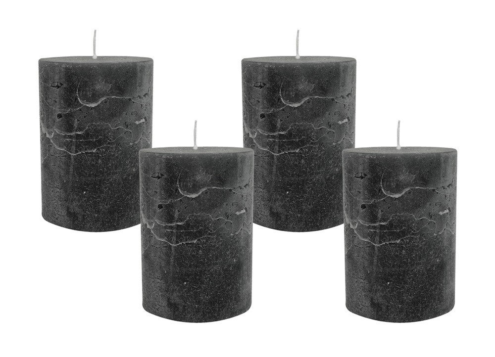 4 Rustic Stumpenkerzen Premium Kerze Anthrazit 7x10cm – 45 Std Brenndauer
