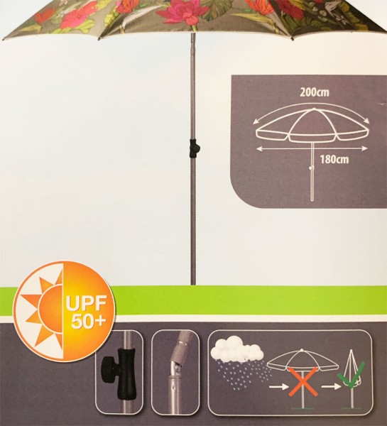 Sonnenschirm Dschungel 200 cm Tropen Blumen Strandschirm Knickbar UPF 50+ Oliv