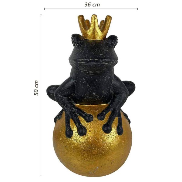 Gartenfigur Froschkönig Groß XXL Figur Frosch Goldene Kugel Guss-Stein 50cm