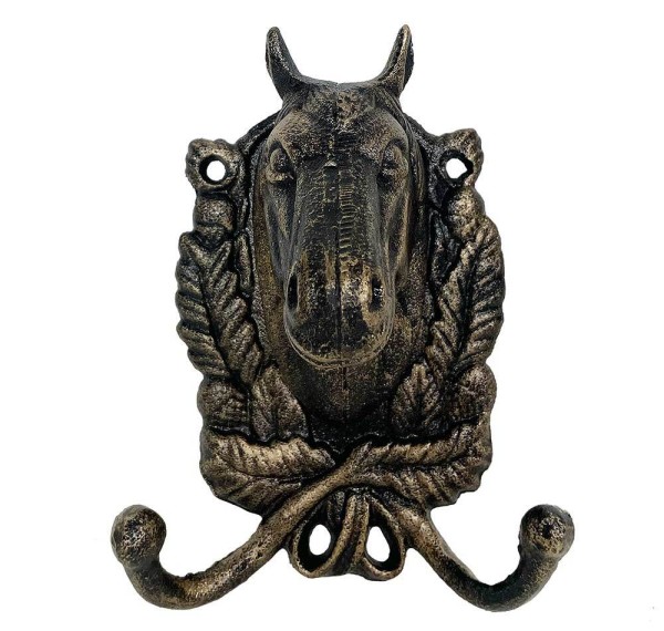 Wandgarderobe Pferd Hufeisen Garderobe Gusseisen Bronze Optik Antik-Stil