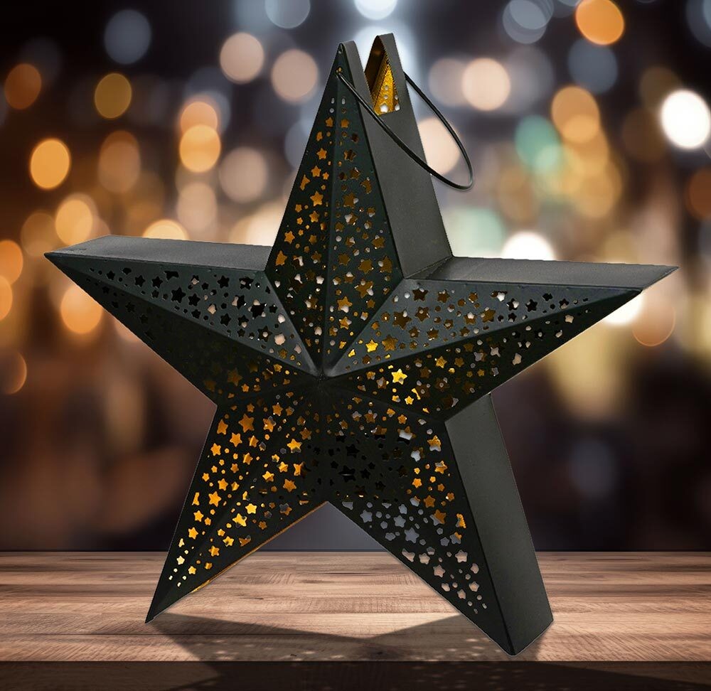 Stern Laterne Schwarz Weihnachten XXL Metall Windlicht 38cm Stern Laterne Schwarz Weihnachten XXL Metall Windlicht 38cm