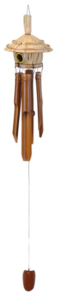 Windspiel Bambus mit Vogelhaus Strandhütte Klangspiel für Garten und Balkon 80cm