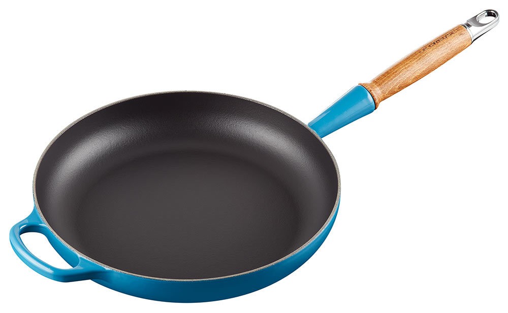 Le Creuset Bratpfanne mit Holzgriff Signature Gusseisen Marseille Blau 28cm