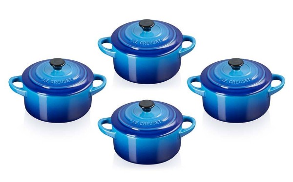 Le Creuset Mini Cocotte 4er-Set Steinzeug Azure Blau 10x5cm