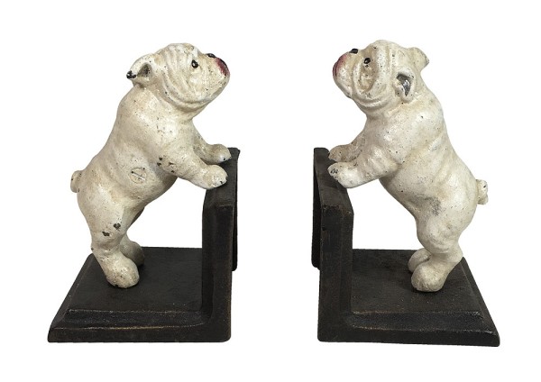 Buchstütze Hunde Bulldogge Weiß 2 Stück Gusseisen