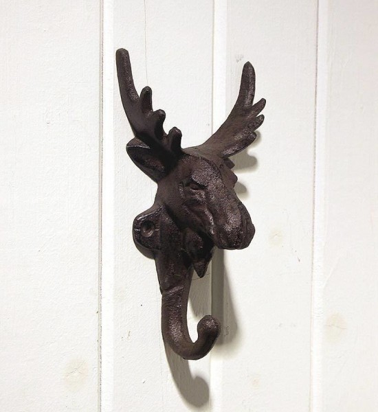 Garderobenhaken Elch Gusseisen Antik-Braun Wandhaken Elchgeweih Kleiderhaken