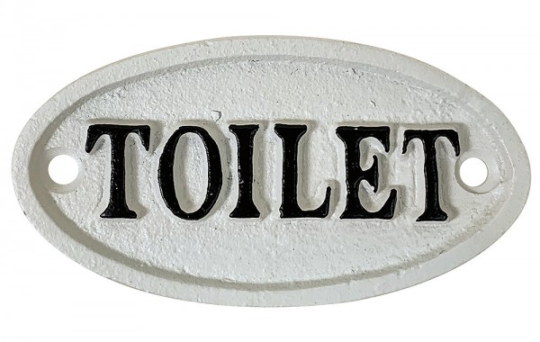 Türschild TOILET Oval Gusseisen Weiß Toilettenschild Nostalgie WC-Schild Vintage