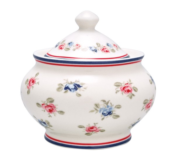 Greengate Zuckerdose Hailey Steingut Weiß Blumen