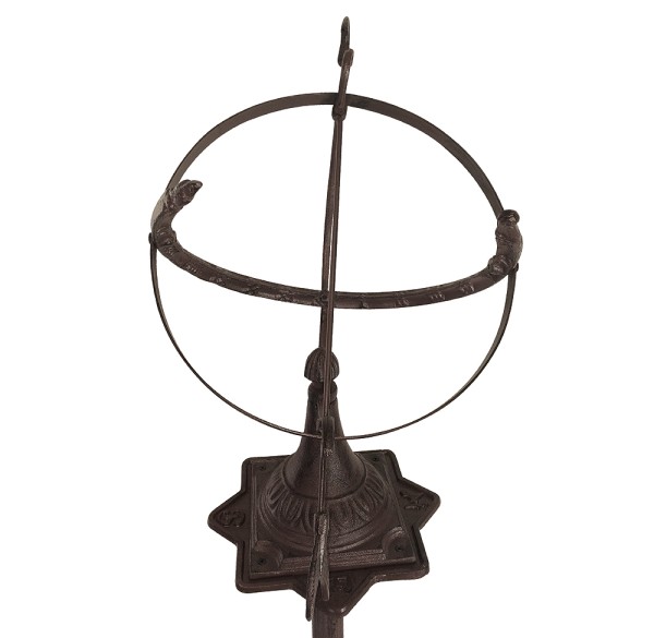 Große Sonnenuhr auf Standfuß Antik-Stil Gusseisen Braun Gartendeko H 120cm