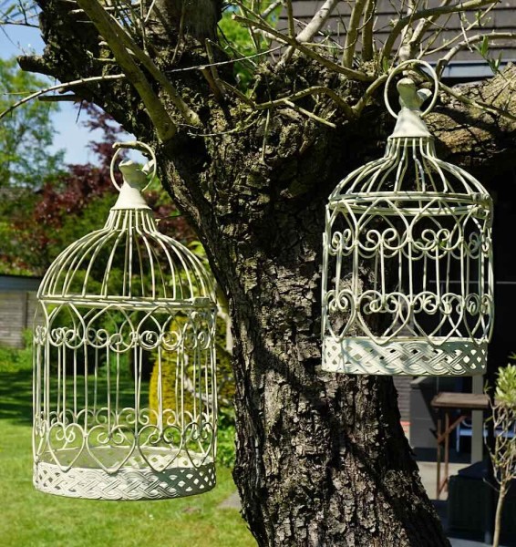 Deko Vogelkäfig Dekokäfig 2er-Set Vögel Nostalgie Antik-Sil Weiß 33cm