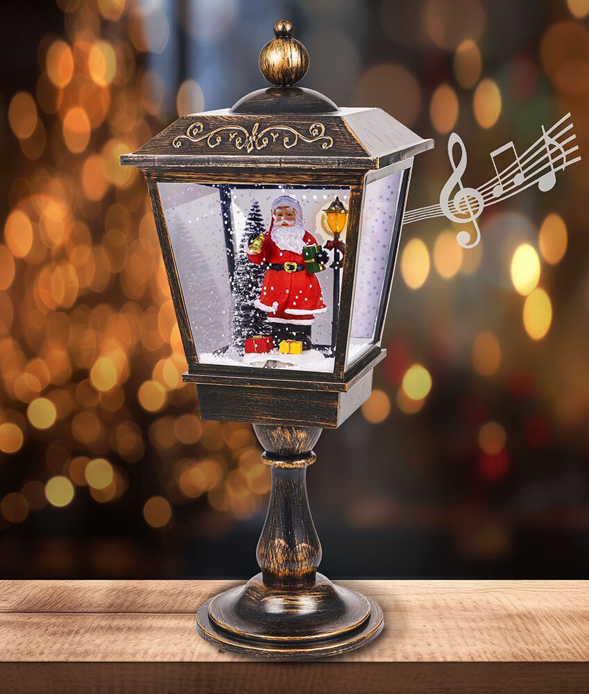Schneelaterne mit Schneegestöber LED Beleuchtung Musik Straßenlampe Nostalg günstig online kaufen