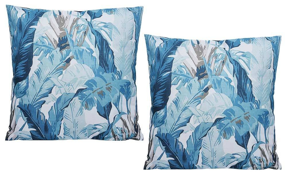 Outdoor Kissen Palmblatt 2 Stück Wasserabweisend Palme Blau Weiß Tropisch 45x45cm