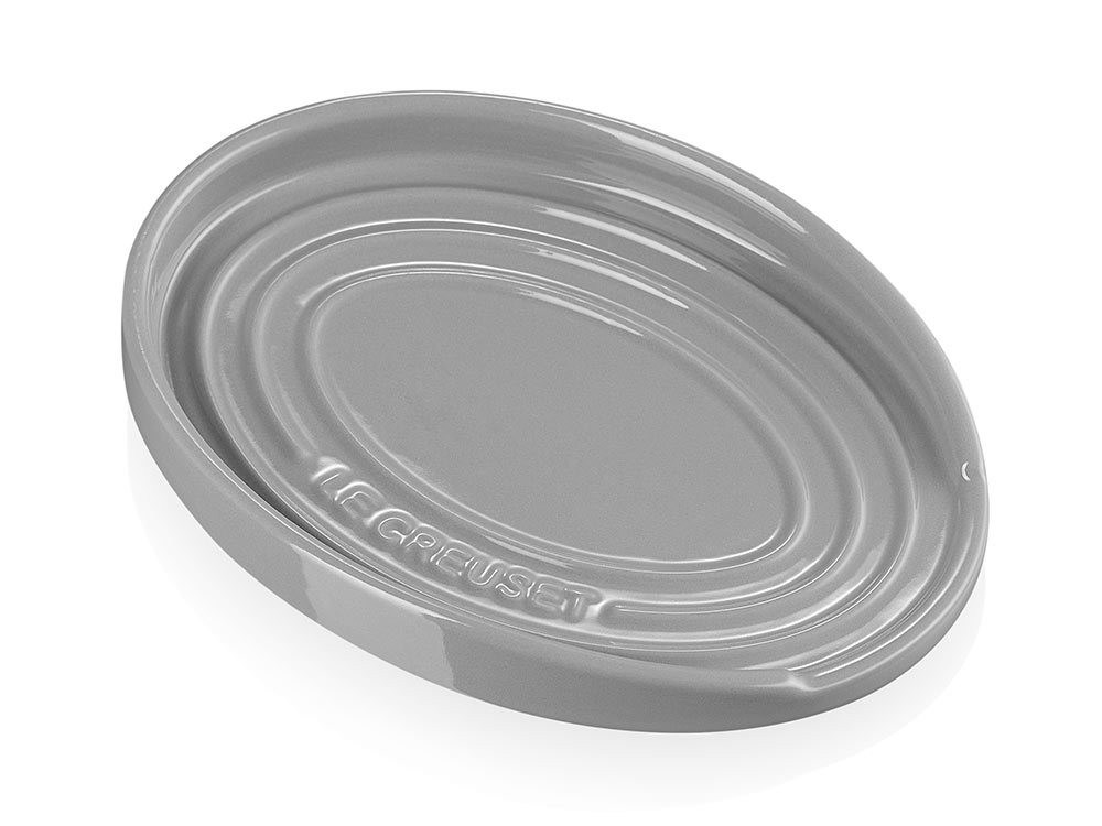 Le Creuset Löffelablage Oval Steinzeug Perlgrau