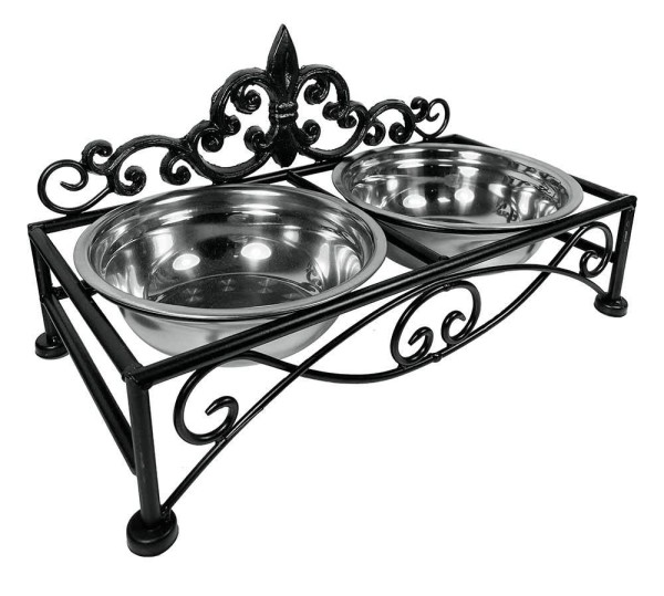 Futternapf Landhausstil Lilie Doppelnapf Hund Katze Fressnapf Schwarz