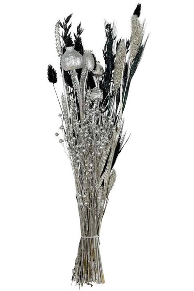 Trockenblumenstrauß Blumen Mix Silber Schwarz Ziergras Mohnkapseln Weihnachten