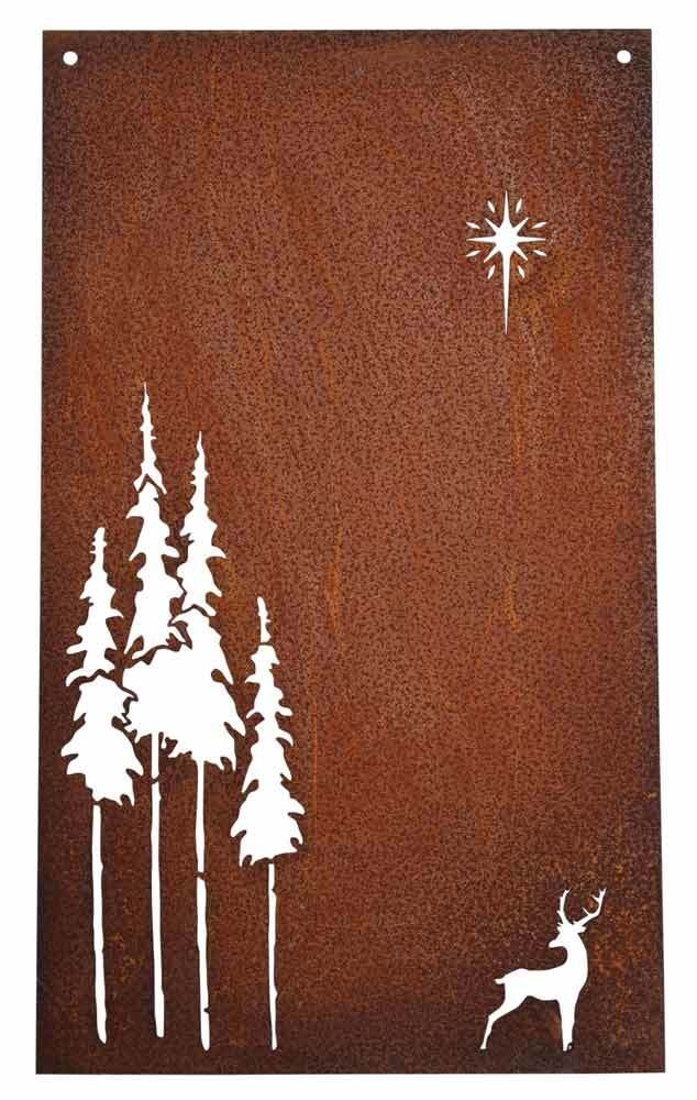 Edelrost Wandbild Rentier Wald Weihnachten Stern 37×22 cm