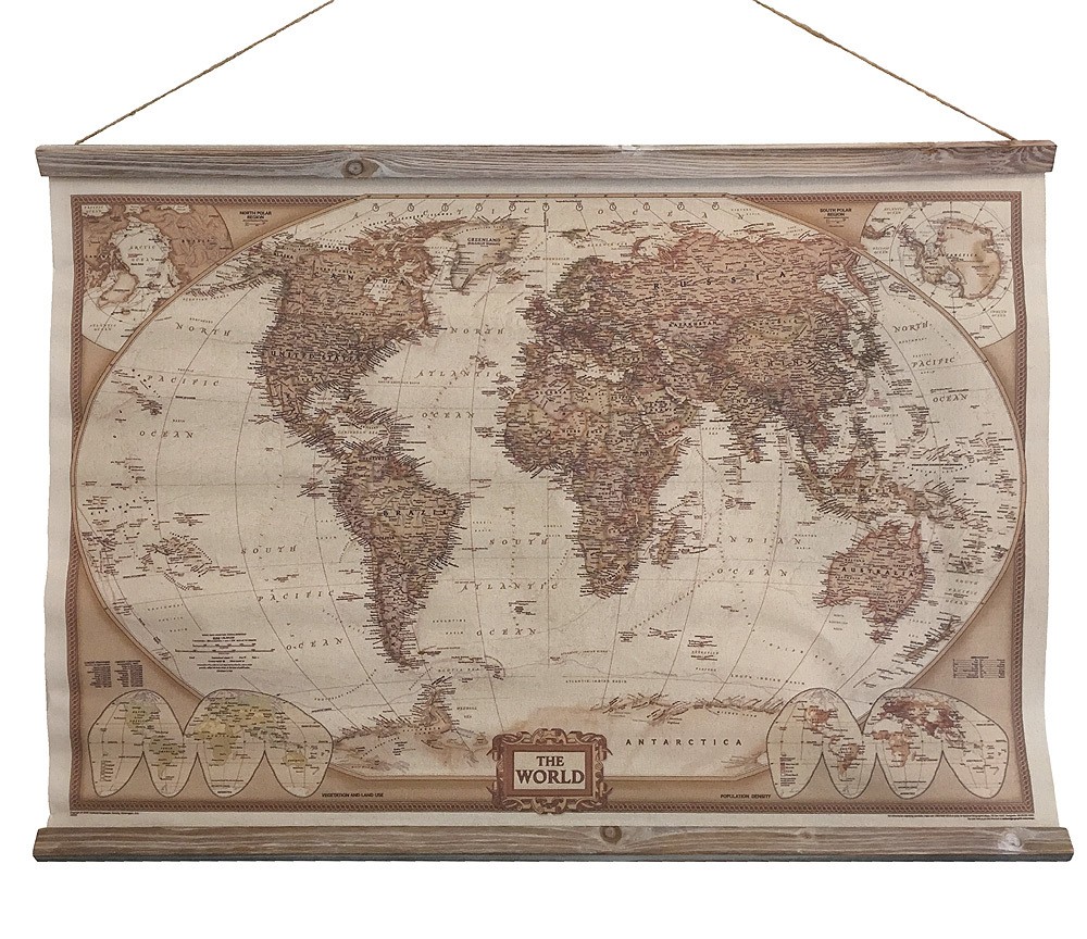 Schulwandkarte Atlas Weltkarte The World Wandbild Nostalgie Leinwand 63x90cm