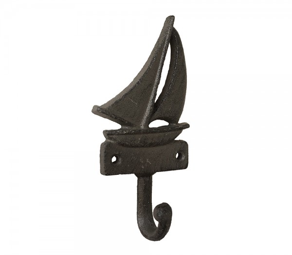 Garderobenhaken Segelboot Gusseisen Antik-Braun Maritim 16cm