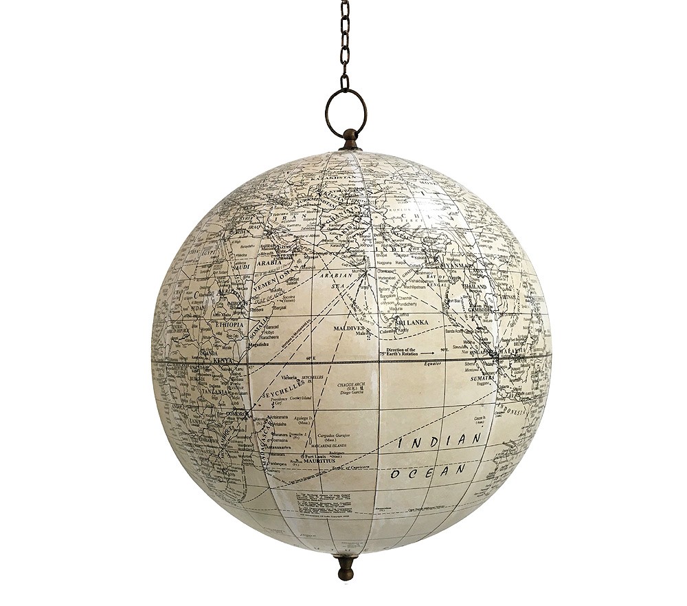 Globus zum Aufhängen Hängeglobus mit Kette Creme Weltkugel Antik-Stil Ø 30cm