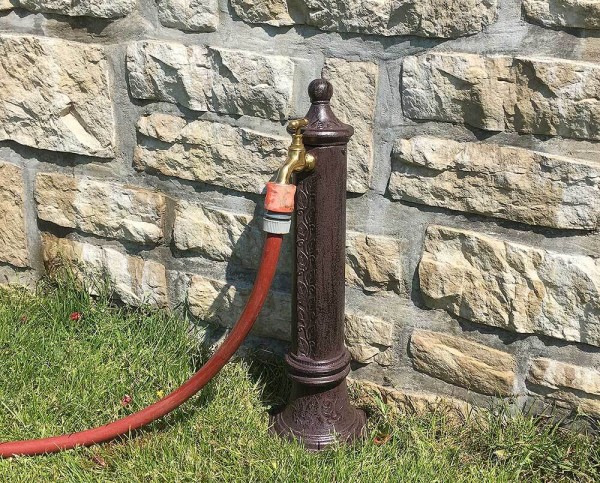 Wasserzapfsäule Wasserzapfstelle für Garten Standbrunnen Antik-Stil Braun 48cm