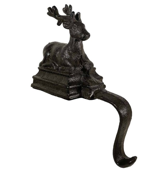 Dekohalter Haken für Kante Rentier Gusseisen Braun Hirsch Kantenhänger Vintage