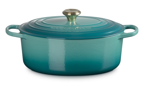 Le Creuset Bräter Signature Oval Gusseisen Bleu Riviera Blau