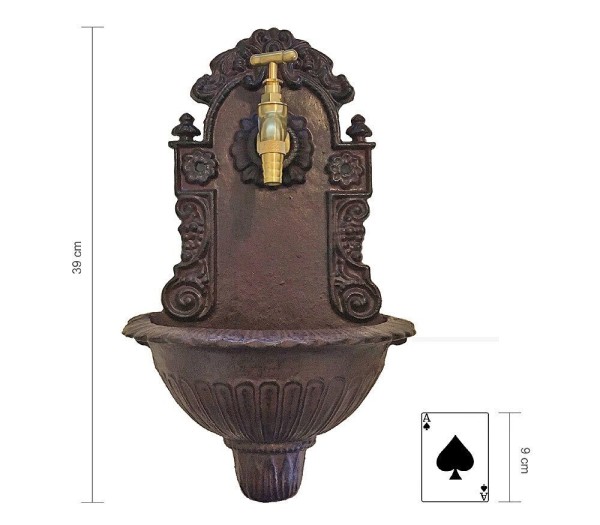 Kleiner Wandbrunnen Nostalgie Waschbecken Antik-Stil Gusseisen Braun H 39cm