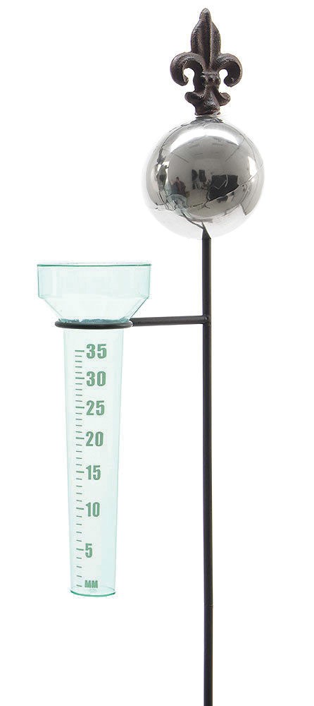 Gartenstecker mit Regenmesser Kugel mit Lilie Gartenstab Landhausstil 106 cm