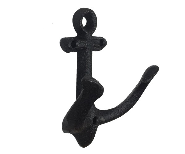 Garderobenhaken Anker Doppelhaken Maritim Gusseisen Schwarz Antik-Stil