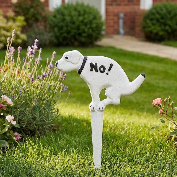 Hundehaufen Verboten Schild NO! Hundekot Verbotsschild Erdspieß Gusseisen Weiß