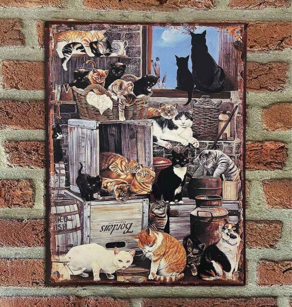 Blechschild CATS Dekoschild Katzen Schild Nostalgie Vintage 33x25cm