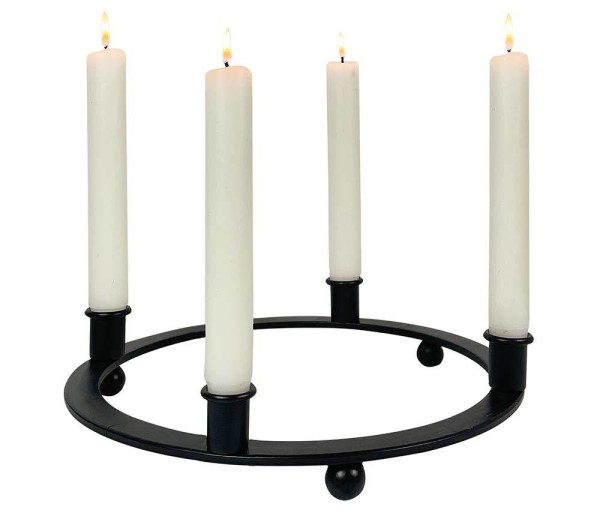 Adventskranz Metallring Schwarz Rund 4 Kerzenhalter Eisen Modern 28cm