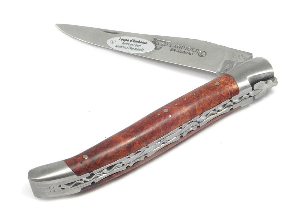 Laguiole en Aubrac Taschenmesser Doppelplatine Ambonia Wurzelholz 12 cm Laguiole en Aubrac Taschenmesser Doppelplatine Ambonia Wurzelholz 12 cm