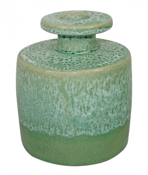 Blumenvase Keramik Grün Handgefertigt Vase Flaschenform Mediterran Vintage 12cm