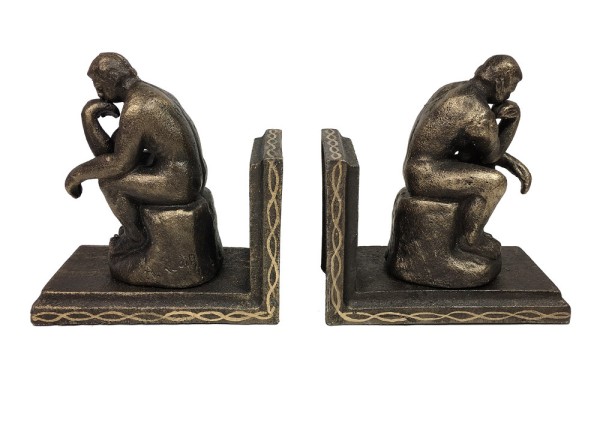 Buchstütze Der Denker nach Rodin 2 Stück Buchständer Gusseisen Antik-Stil