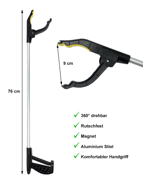 Greifzange für Müll Greifer zum Aufheben Müllzange 76 cm Greifhilfe mit Magnet