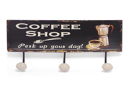 Nostalgische Garderobe Blechschild-Optik "Coffee Shop" 3 Haken 37x15cm