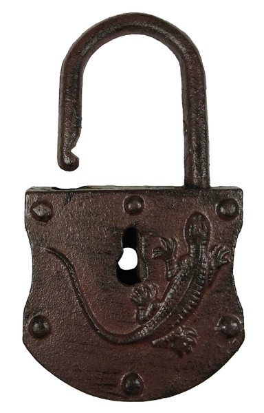 Deko Vorhängeschloss Vintage Salamander Nostalgie 2 Schlüssel Gecko Gusseisen