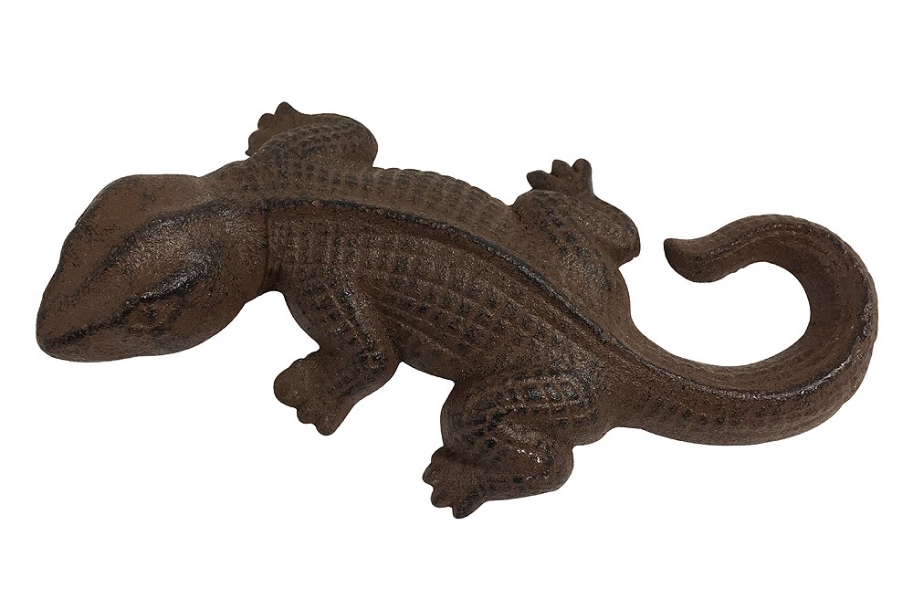 Dekofigur Gecko Eidechse Briefbeschwerer Gusseisen Antik-Stil Braun