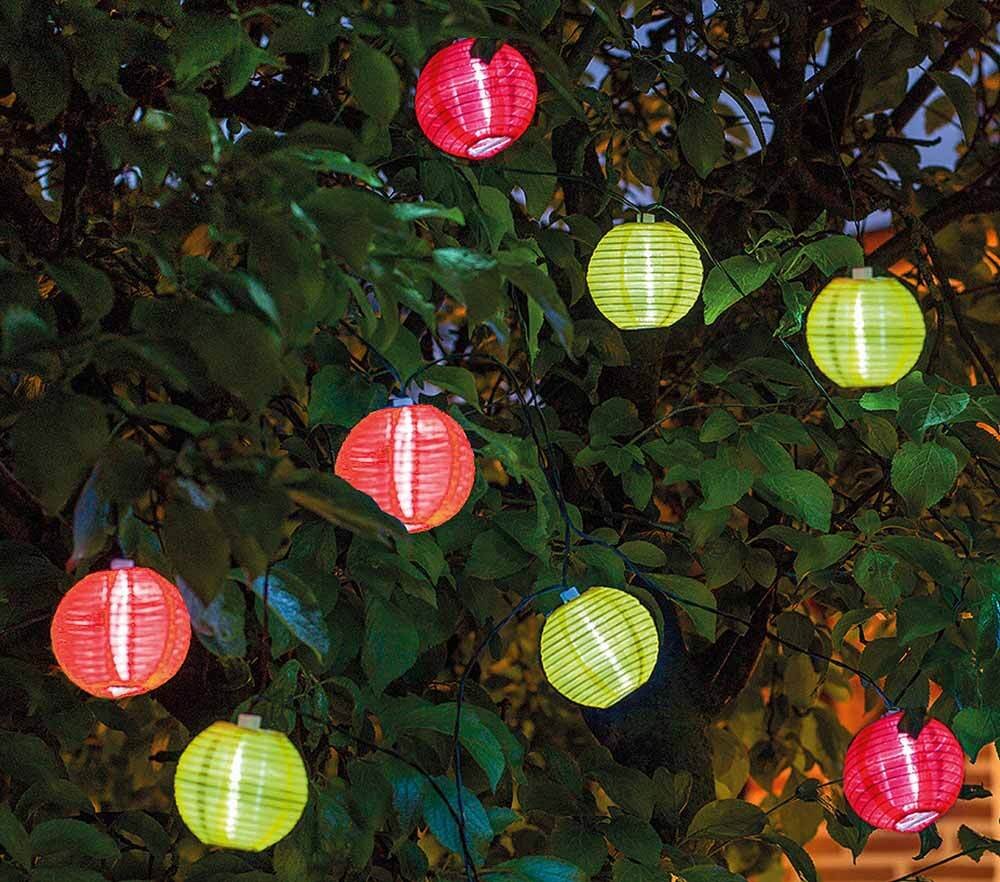 Solar Lichterkette Lampions 8 Stück Rot Gelb Pink Laternen Outdoor Garten Party