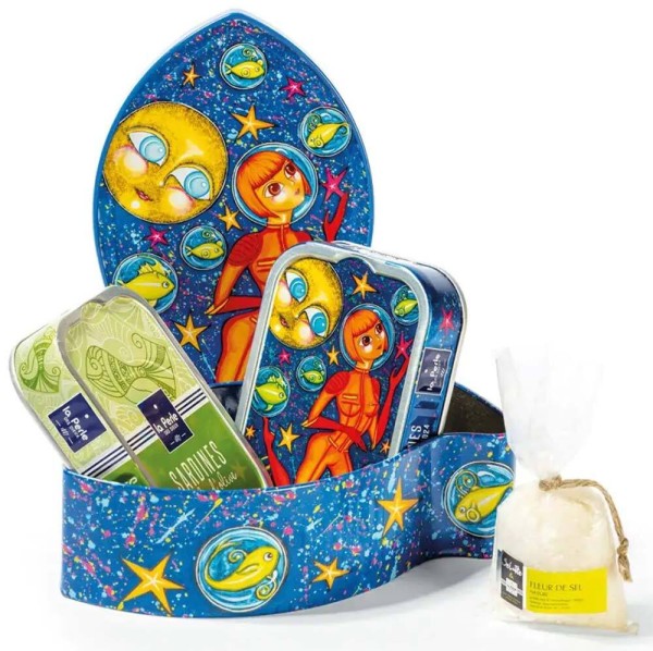 La Perle des Dieux Geschenkset Sardinen Lulu schwimmt im Weltraum Coralie Joulin