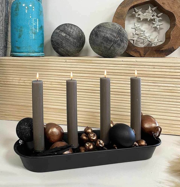 Kerzentablett Adventskranz Schwarz Metall Länglich Weihnachten 37cm