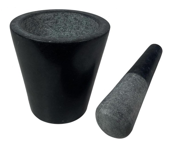 Mörser mit Stößel Marmor Schwarz Konisch Naturstein Steinmörser 14cm