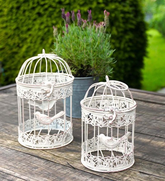 Deko Vogelkäfig Dekokäfig 2er-Set Vögel Nostalgie Antik-Stil Weiß